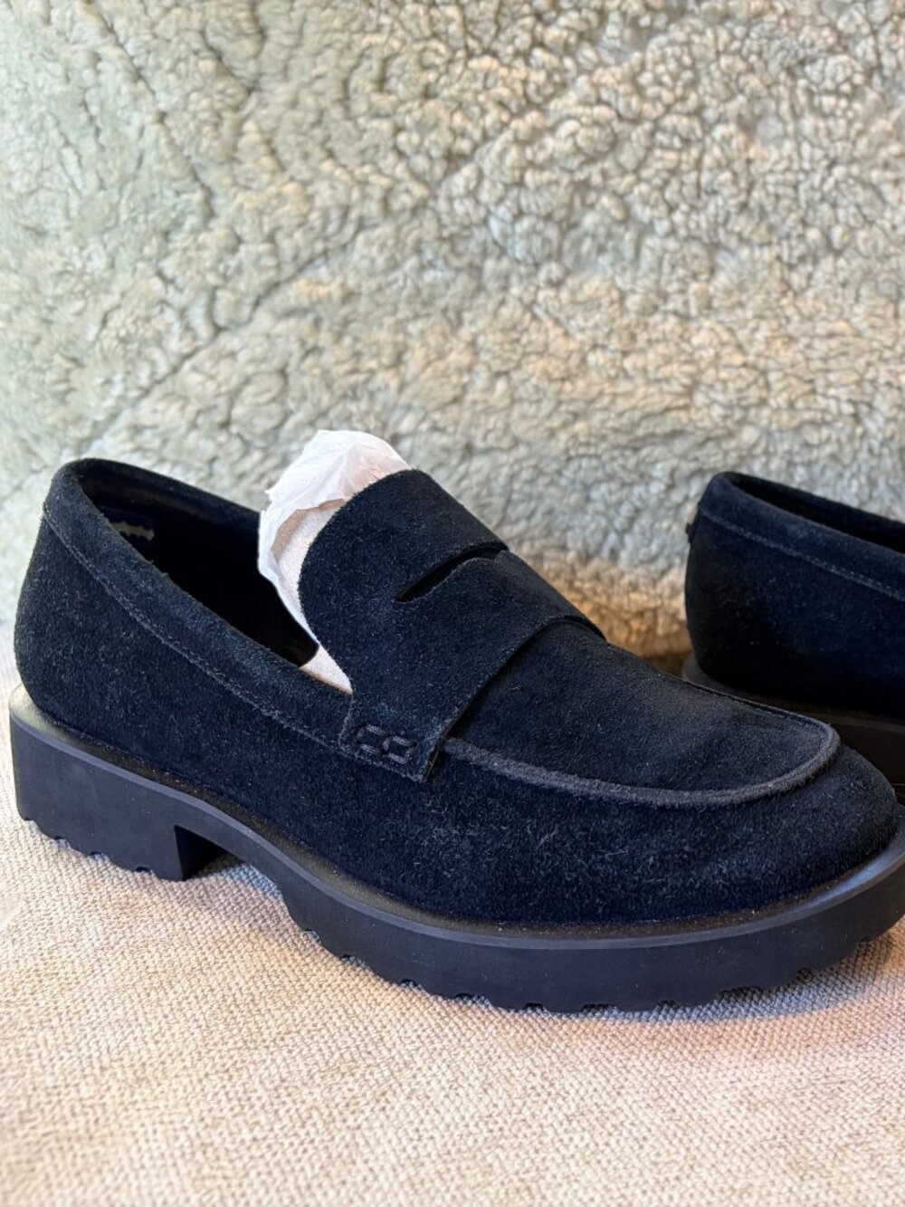 Cole Haan Newburg Lug Sole Penny Loafer, Black Suede Size 5.5 - Picture 7 of 9